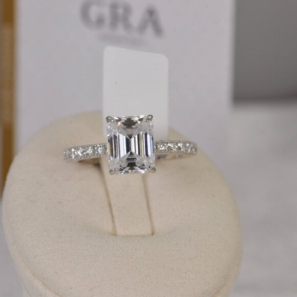 Certified 4.6ct Emerald Cut with Hidden Halo Moissanite Ring 925 Sterling - Picture 12 of 16